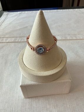 Rhinestone Rose Gold Tone Bolo Style Bracelet